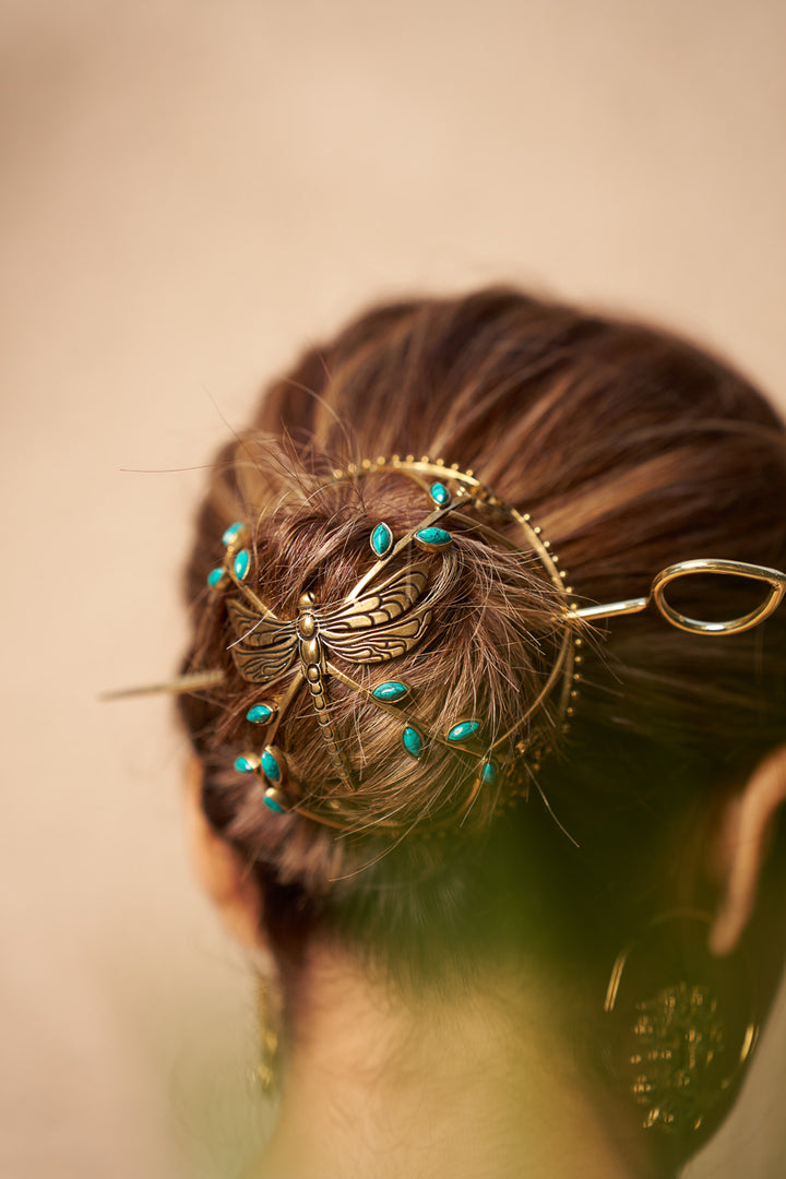 Turquoise dragonfly hair bun- pre order