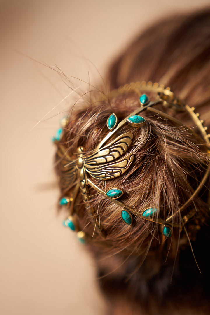 Turquoise dragonfly hair bun- pre order