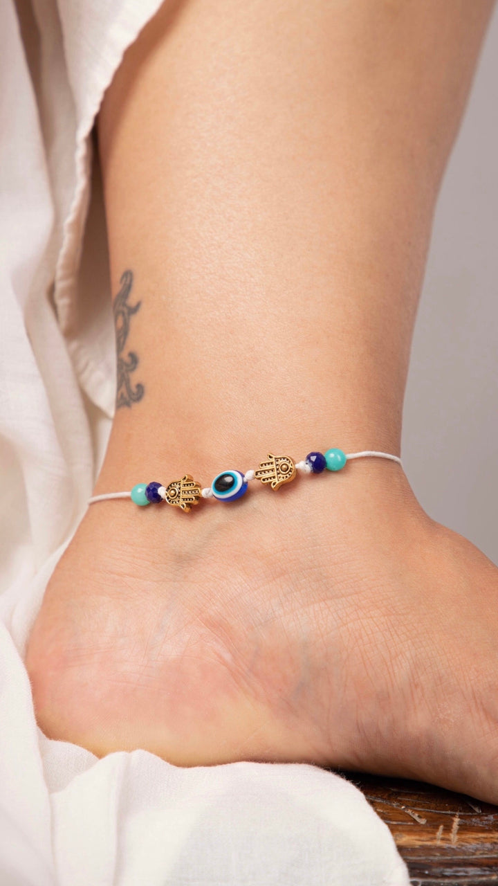 White Nazar Battu Anklet
