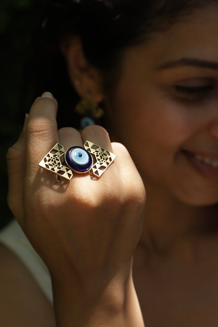 Nazar batu brass ring. Adjustable. Size 5-9