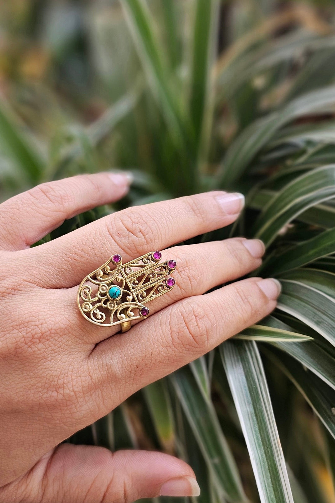 Hamsa brass ring. Adjustable. Size 5-7