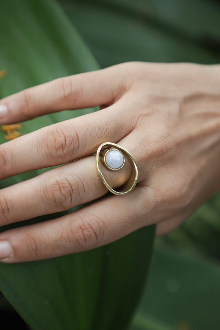 Moonstone adjustable brass band. Size 5-7