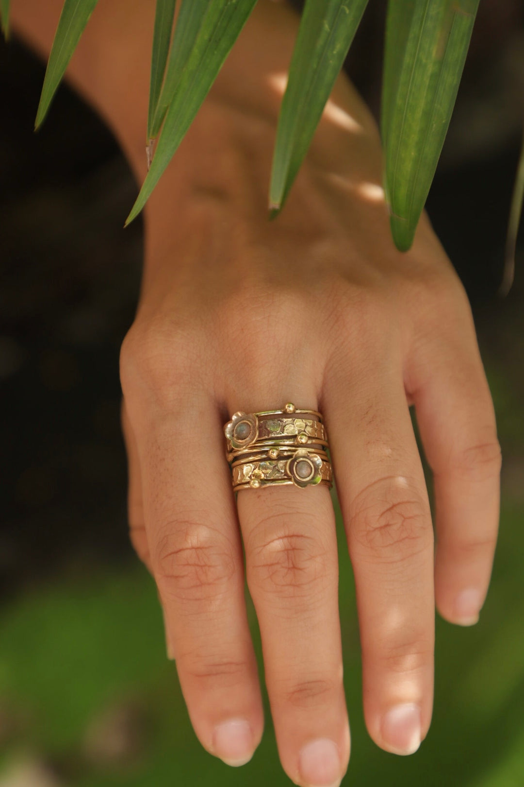 Labradorite stackable brass ring