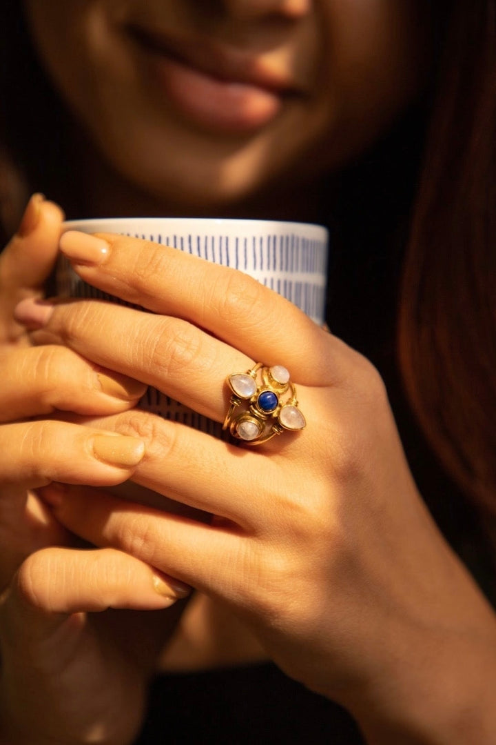 Lapis petal brass ring. Adjustable. Size 5-8
