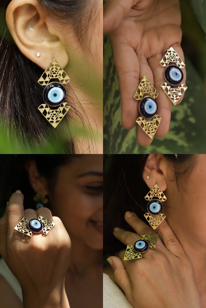 Nazar batu ring +seed of evil eye stud earrings combo (2)