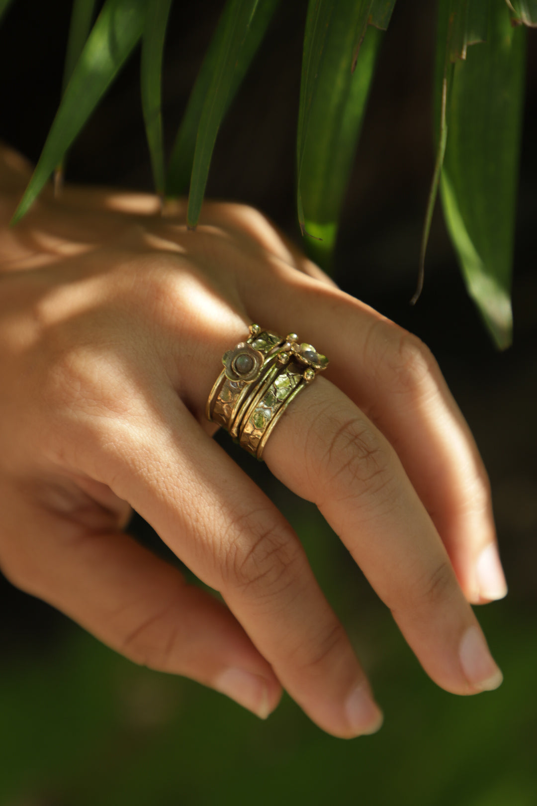 Labradorite stackable brass ring