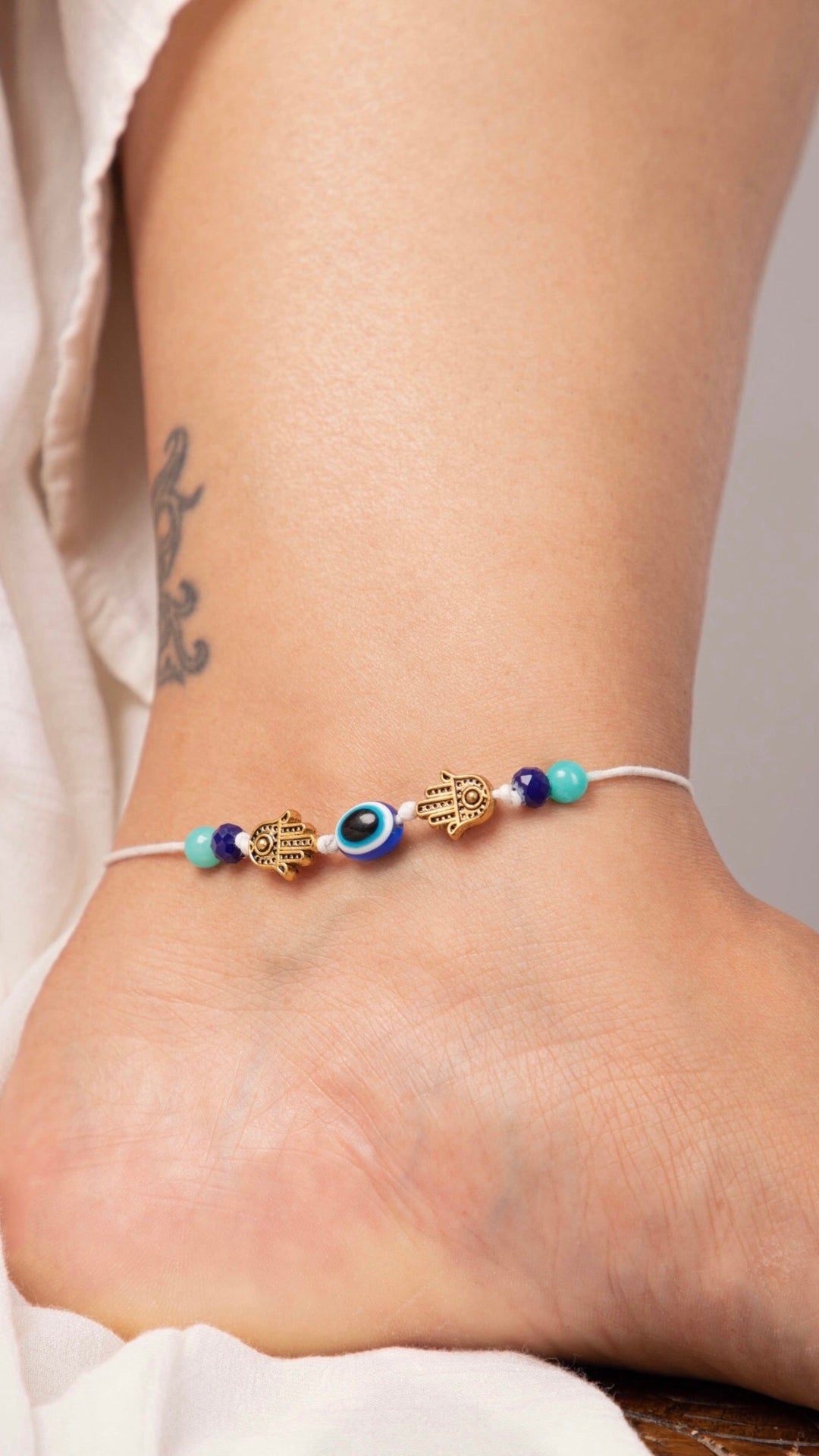 White Nazar Battu Anklet