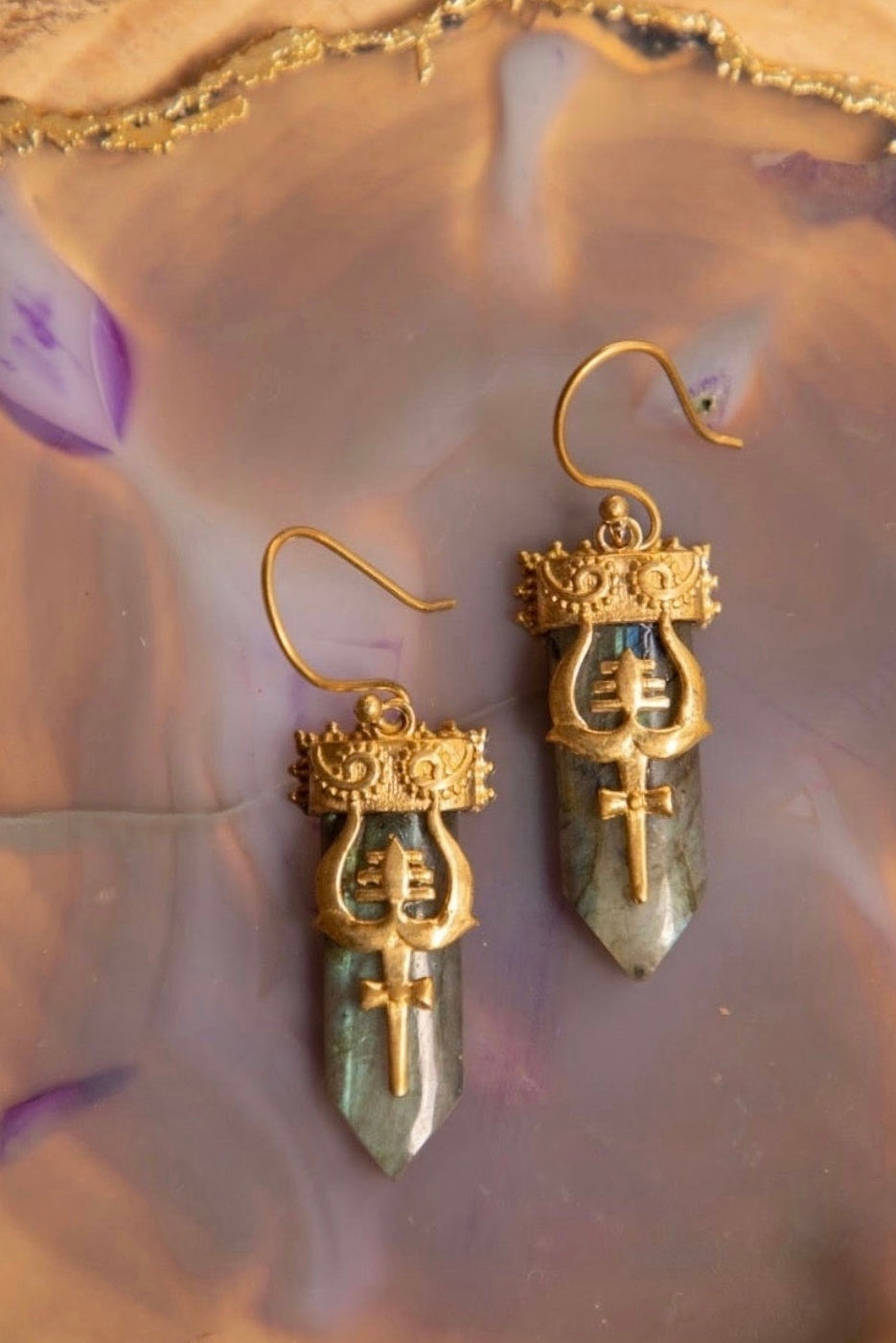 Trishul Labradorite Brass Earrings