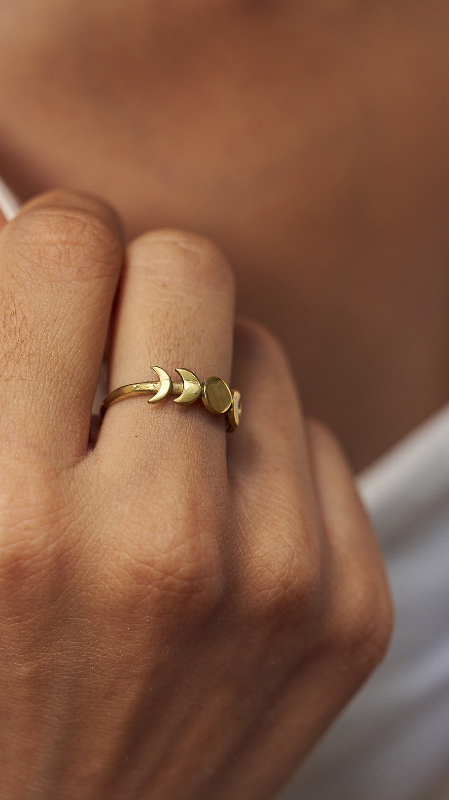 Moon phase brass ring- adjustable-