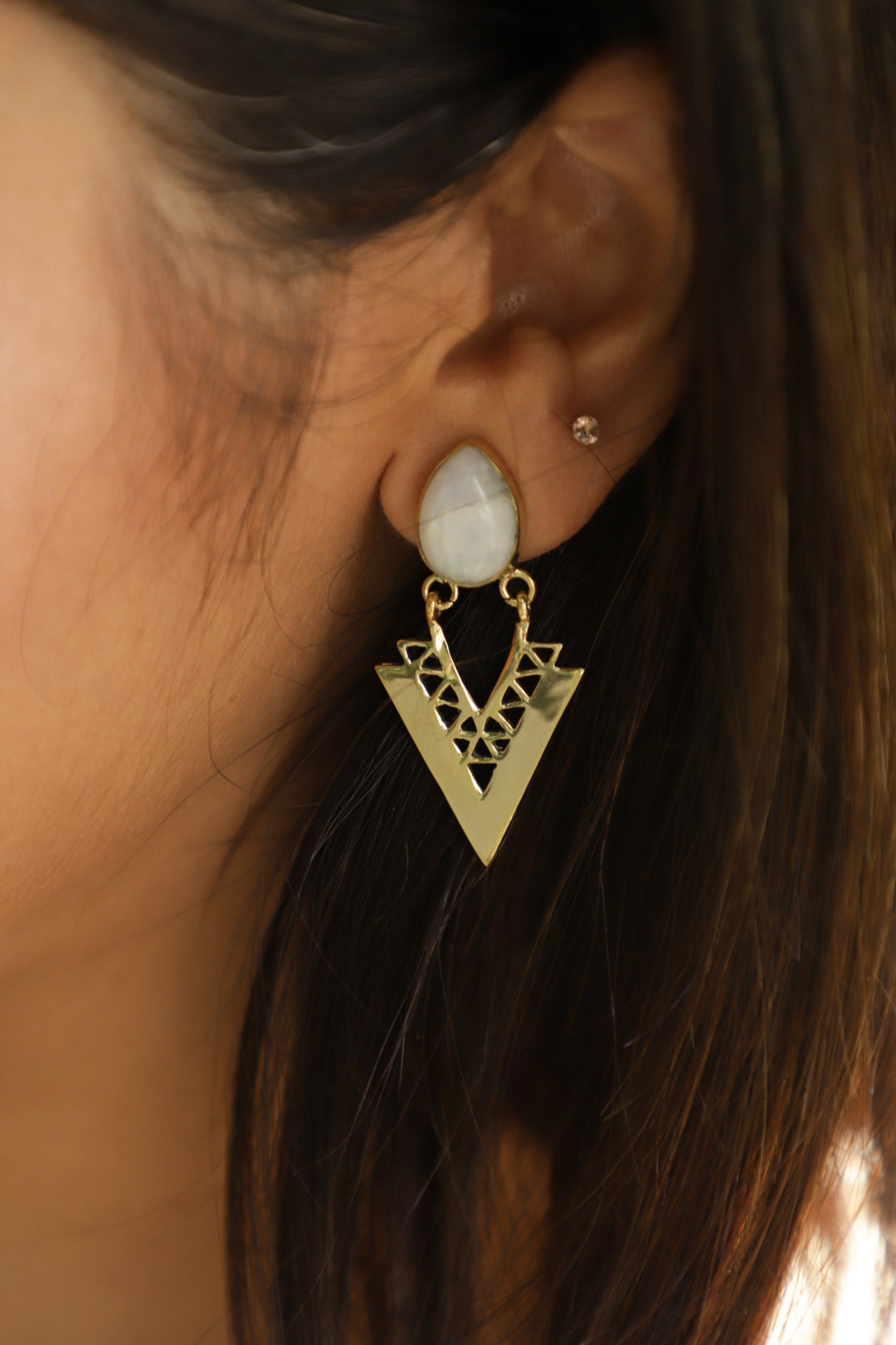 Moonstone triangle drop earrings soul