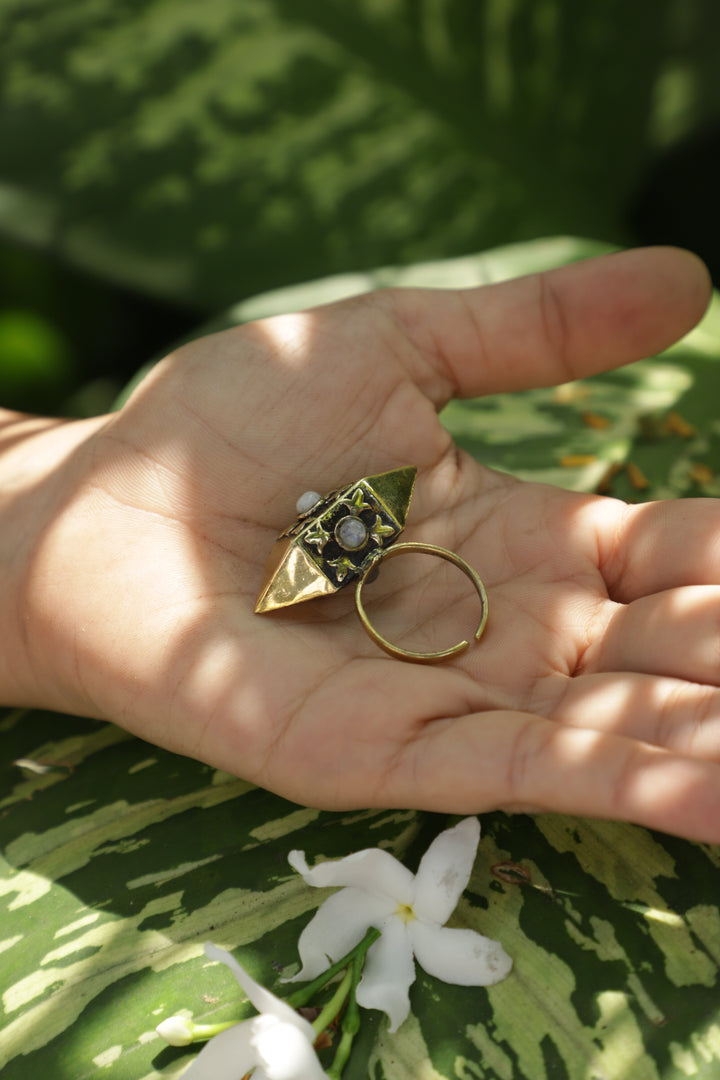 Taveez moonstone brass ring. Adjustable. 5-9