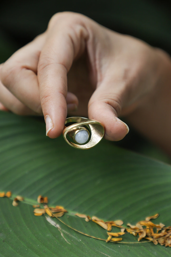 Moonstone adjustable brass band. Size 5-7