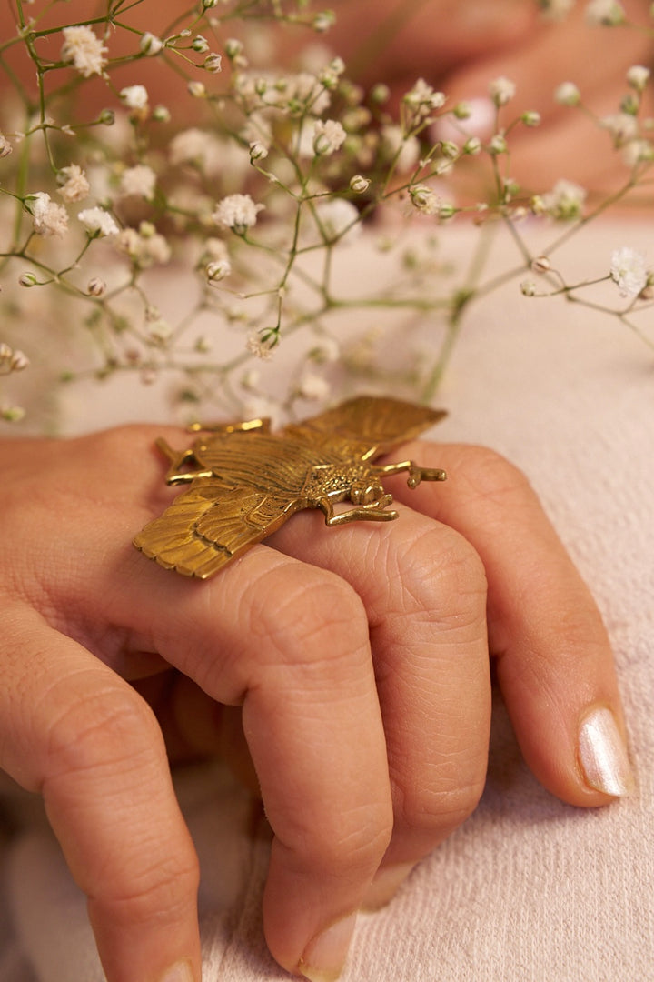 Scarab brass ring- adjustable. Size 6-8