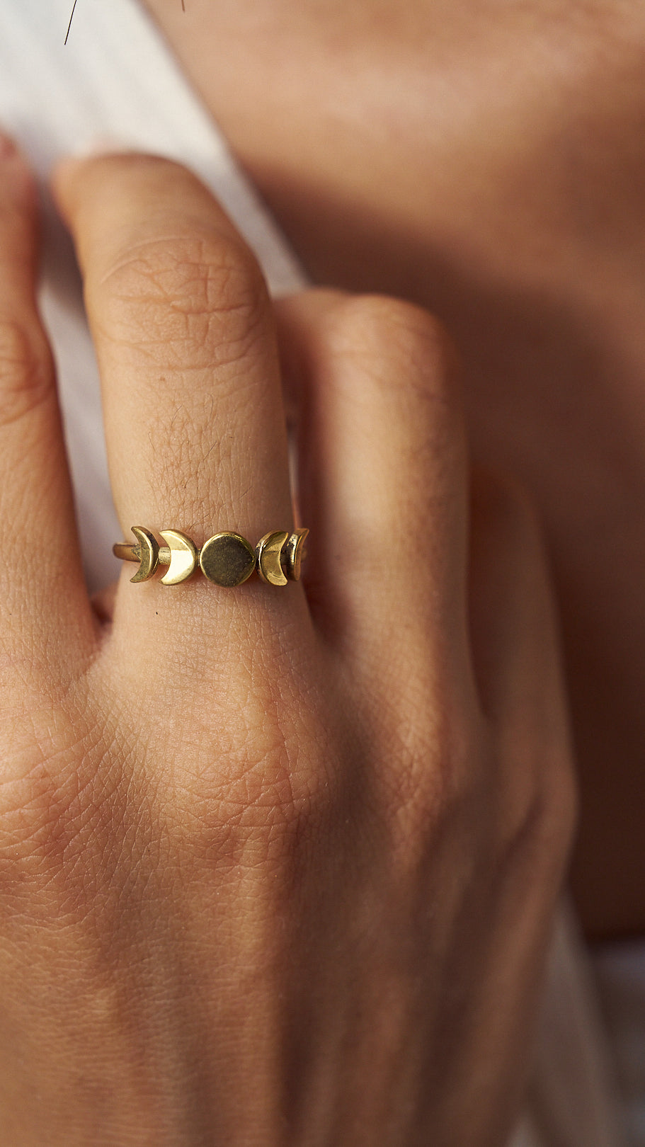 Moon phase brass ring- adjustable-