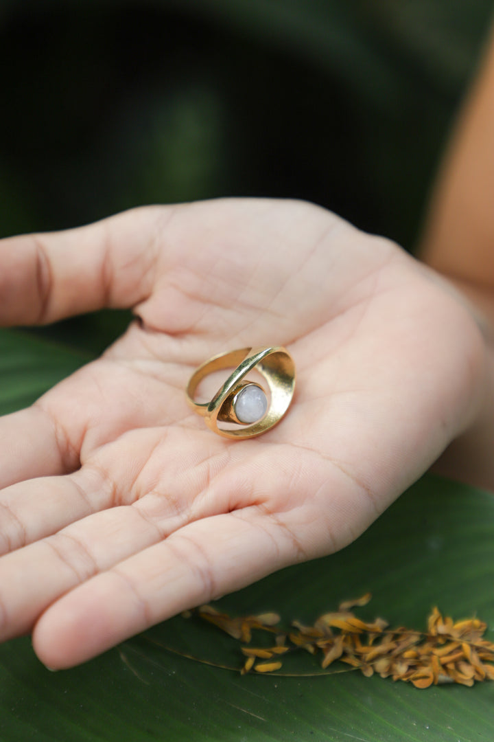 Moonstone adjustable brass band. Size 5-7