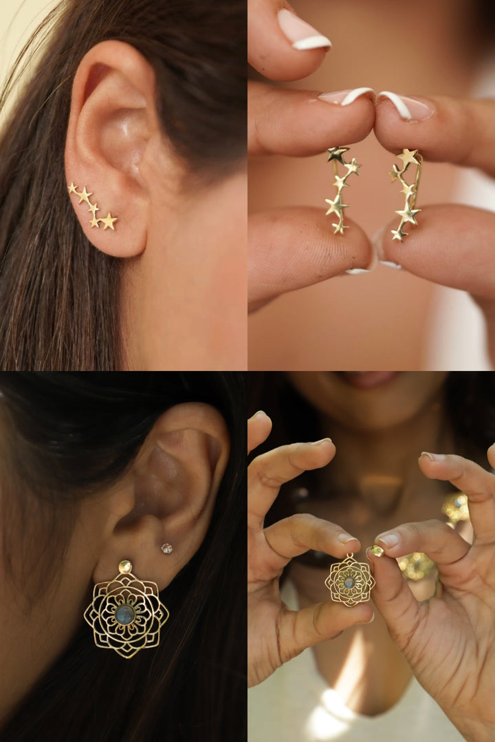 Star slip on earrings + mandala stud earrings combo