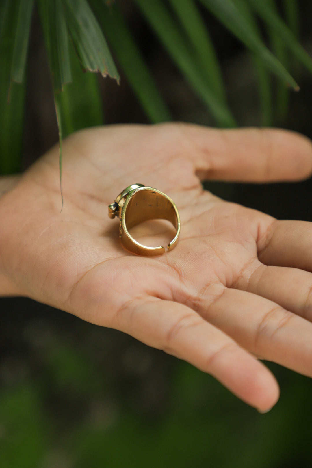 Amethyst brass poison ring. Adjustable. 5-8