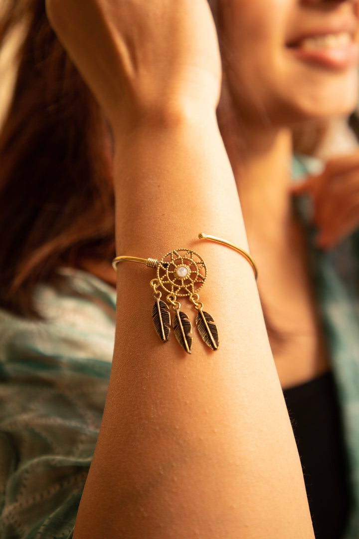 Dreamcatcher moonstone brass bangle