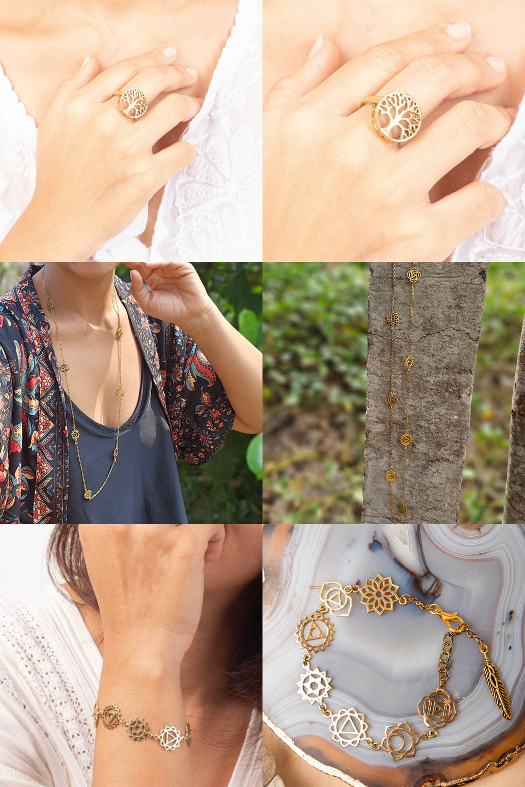 Seven chakra bracelet+long seven chakra necklace+ tree of life ring combo (3)