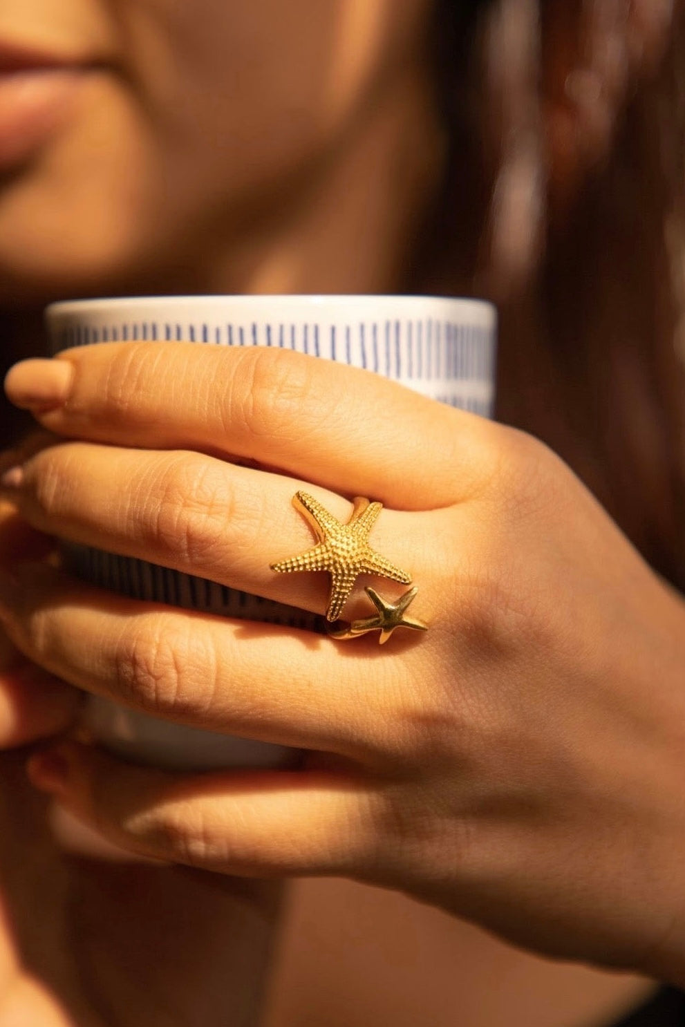 Star fish adjustable brass ring. Size 6-8