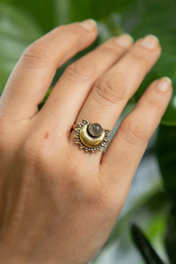 Moon Brass Ring. Adjustable size. Size 5-7