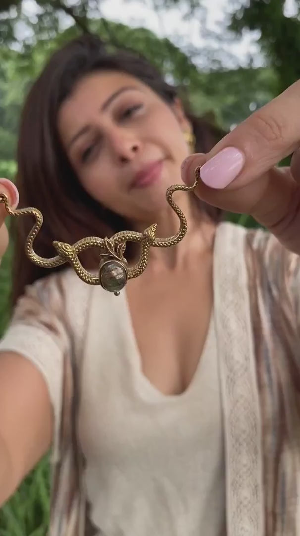Kundalini twister necklace + serpent ring + trishul labradorite earrings combo (3)