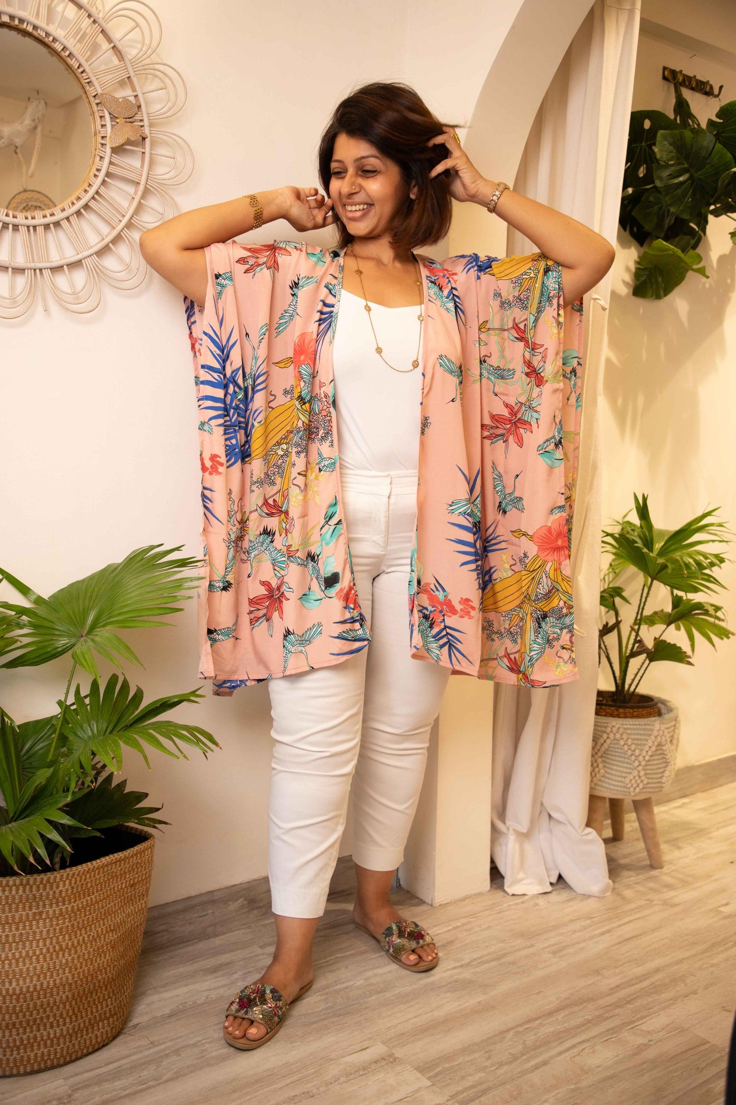Blush pink short kimono jacket- Free size