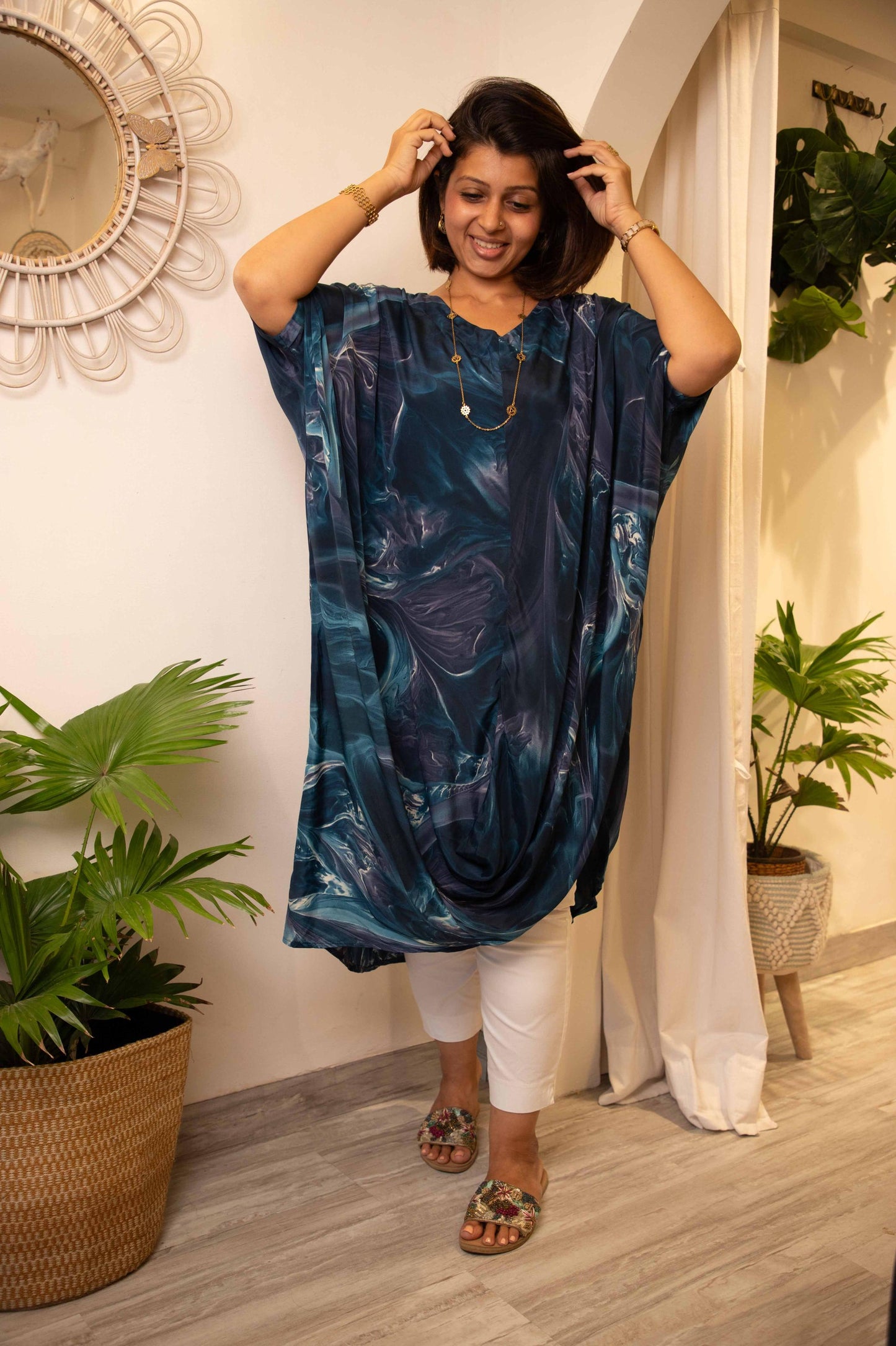Blue marble abstract dress- free size