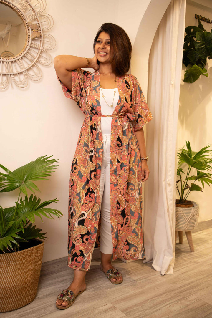 Shrey -kimono jacket in Viscose silk. Free size