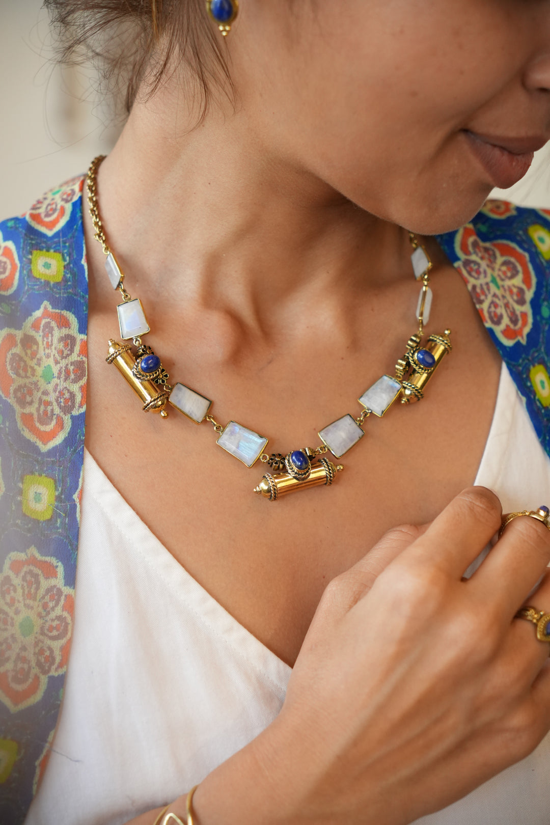 Taveez lapis and moonstone necklace- Pre order