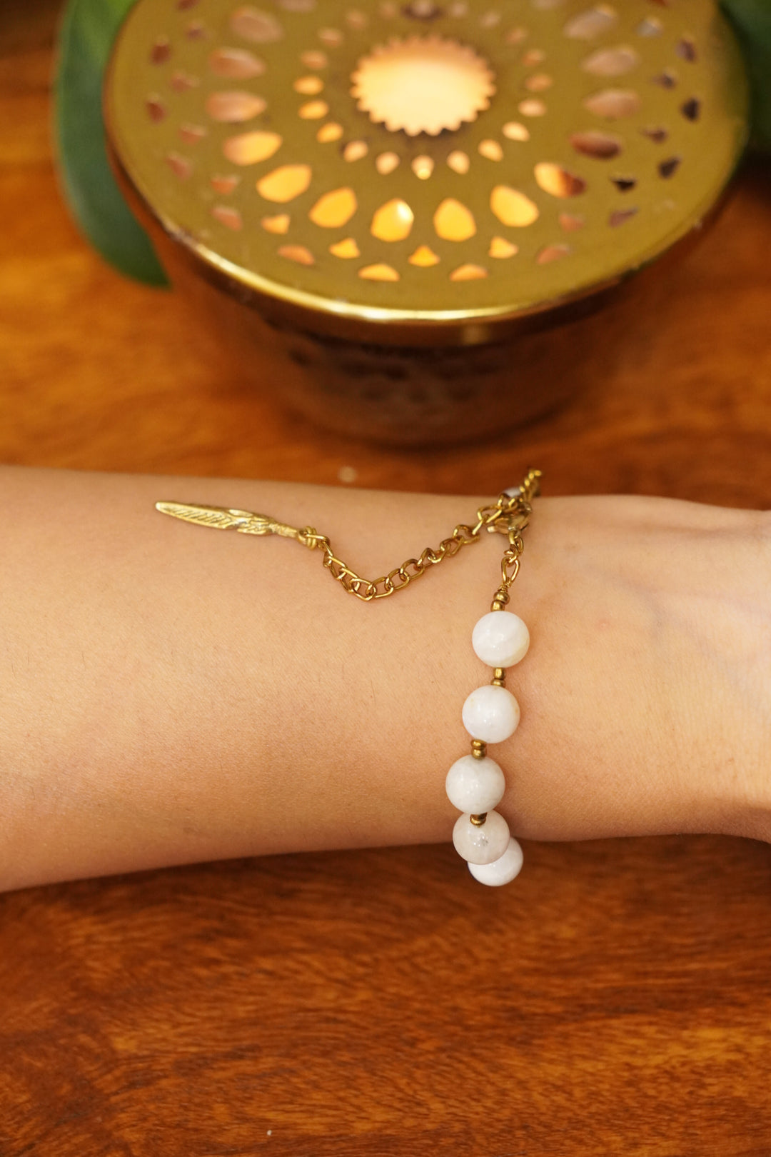 Moonstone hamsa crystal bracelet