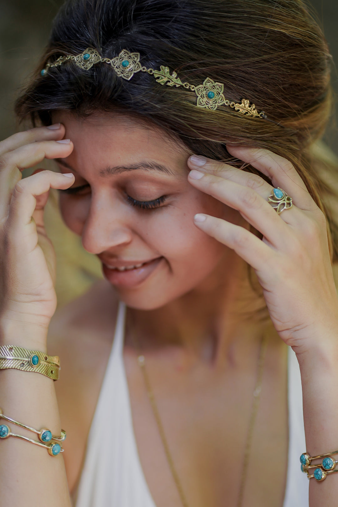 Turquoise tiara. Hair band, necklace & choker- all in one.