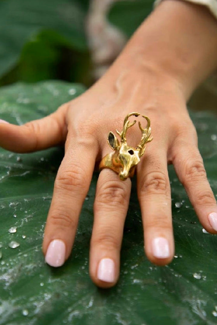 Deer adjustable brass ring. Size 6-7