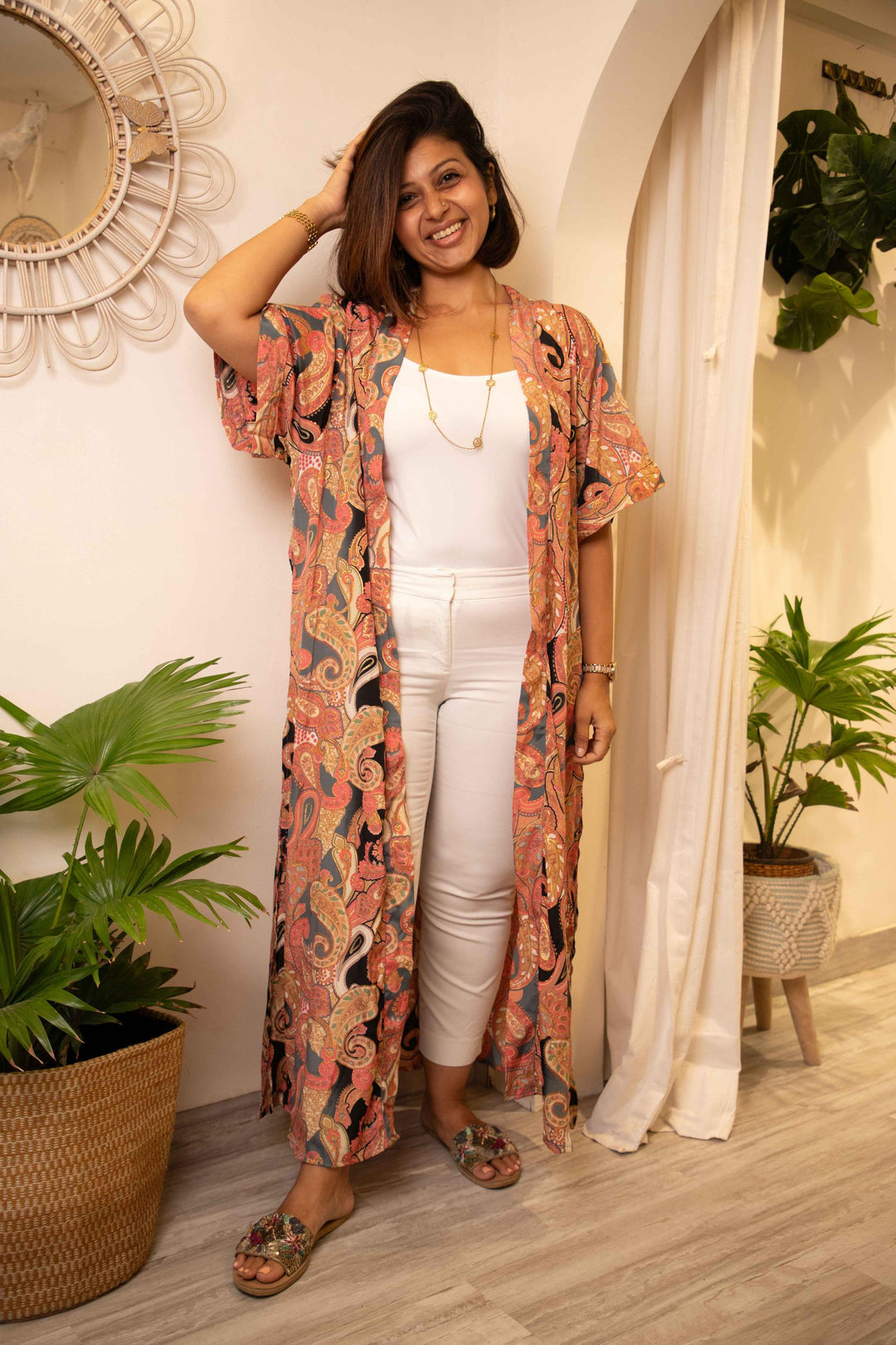 Shrey -kimono jacket in Viscose silk. Free size