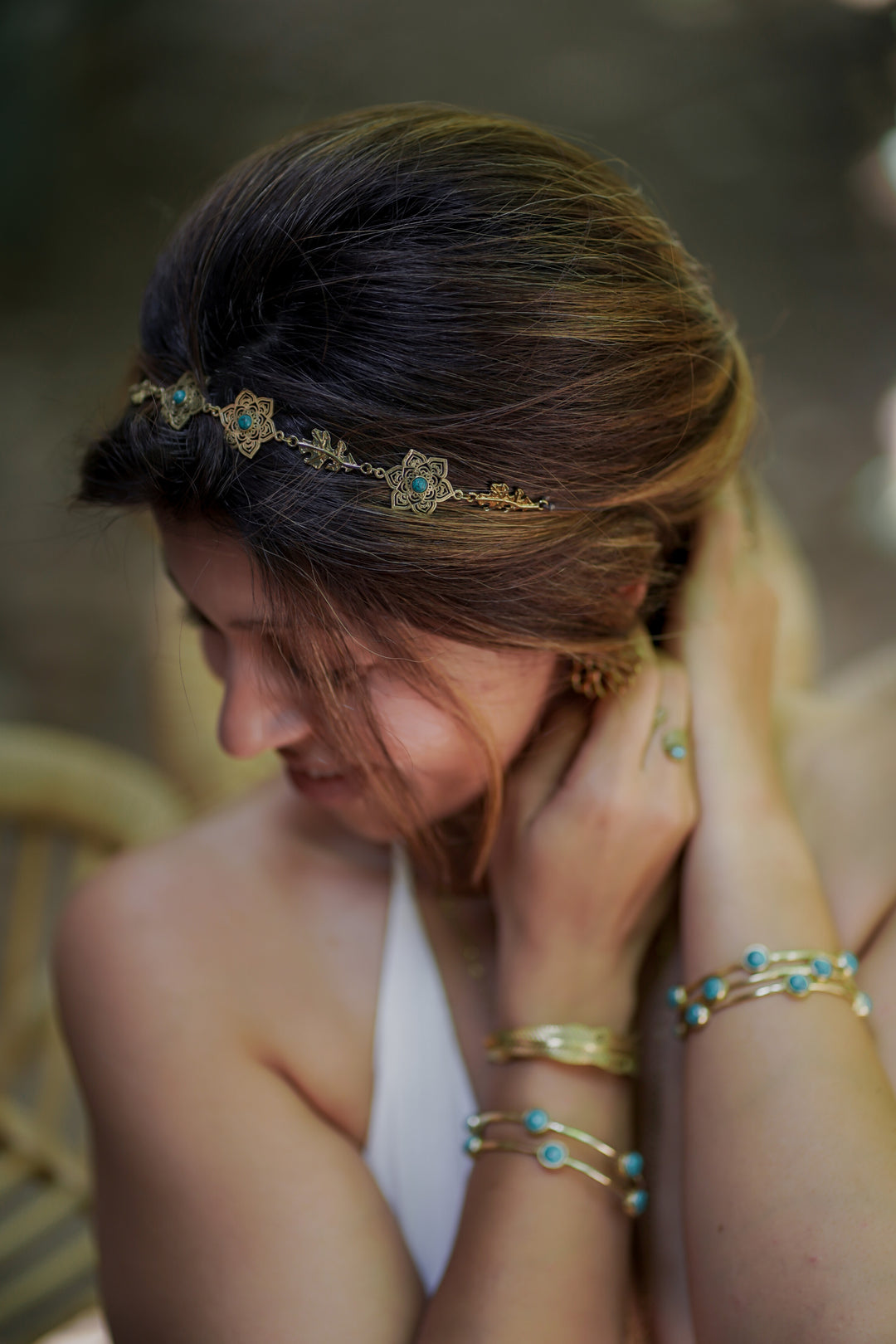 Turquoise tiara. Hair band, necklace & choker- all in one.