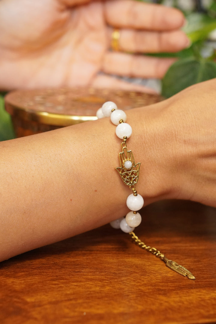 Moonstone hamsa crystal bracelet