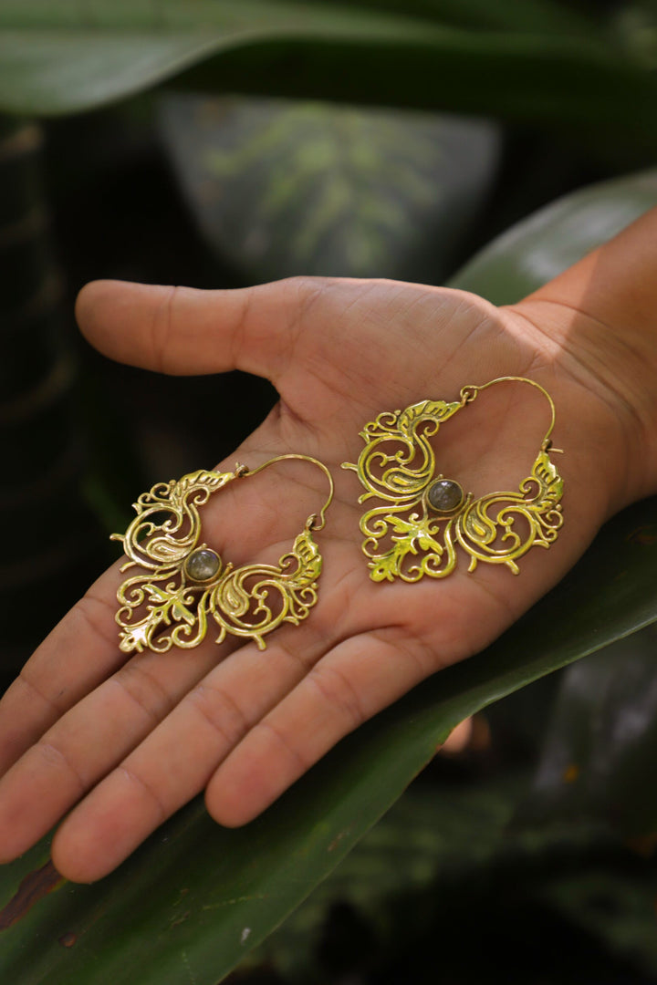 Drop labradorite brass earrings
