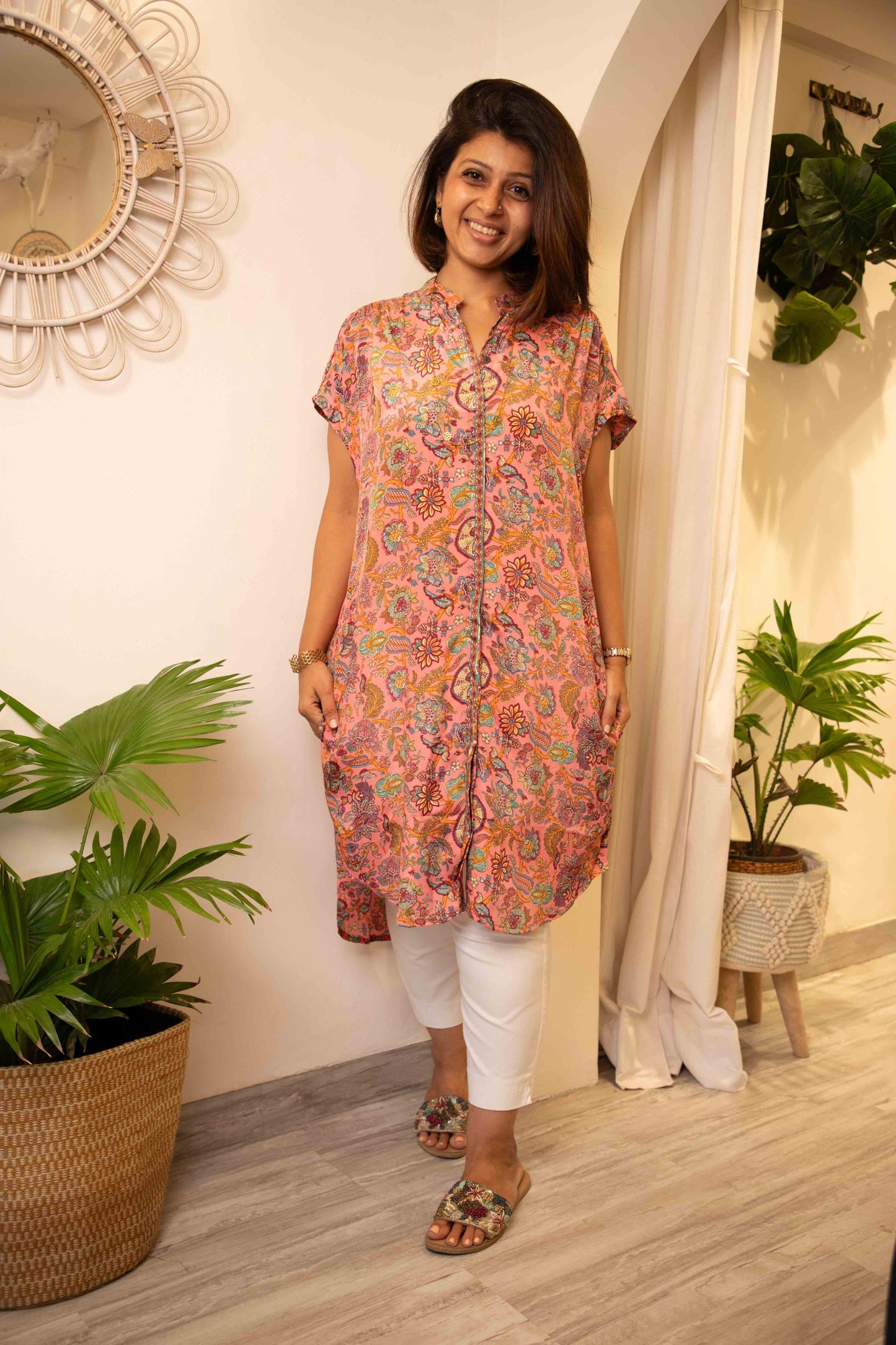 Blush pink free size shirt dress