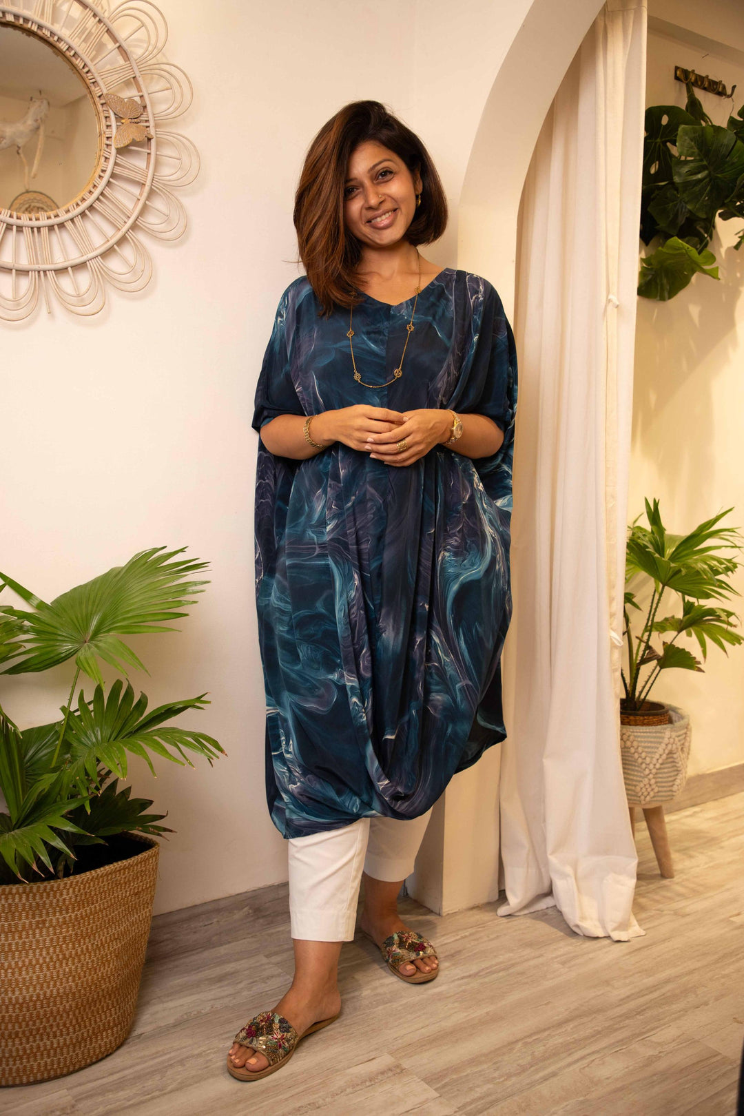 River flow dress- free size. 36-42 in Viscose silk