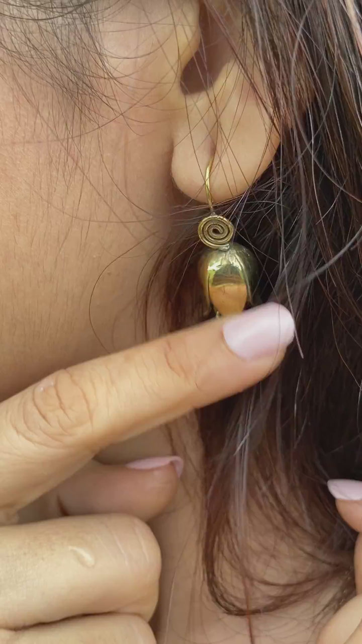 Tulip brass drop earrings.