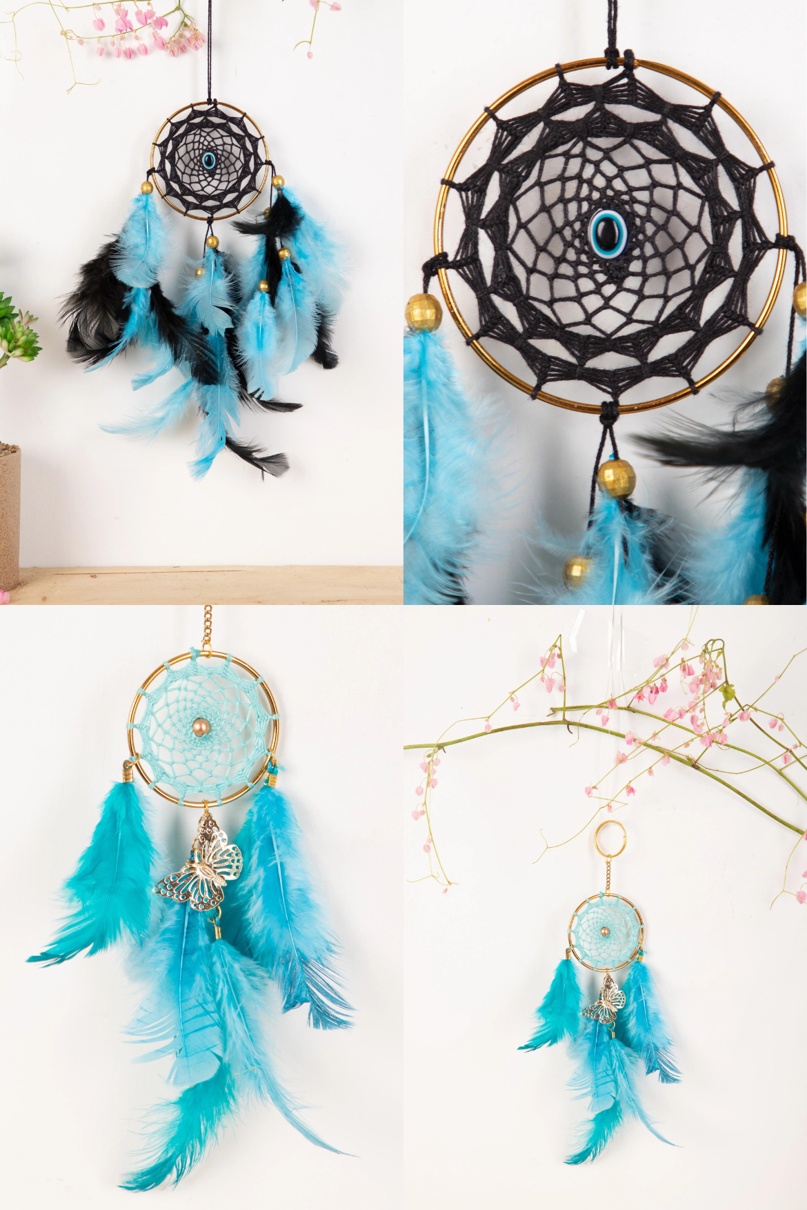 Black Evil Eye Car Hanging + Ocean Blue Keychain Combo