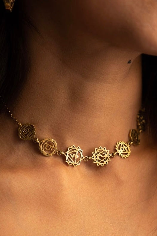 Seven chakra choker + moonstone collar necklace combo