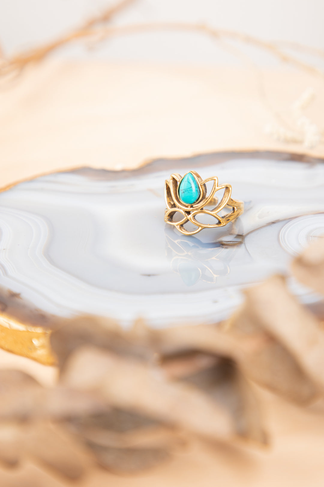 Lotus adjustable brass ring size 5-7