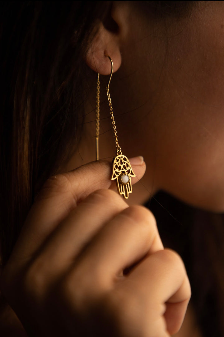 Sui dhaga Hamsa brass earrings