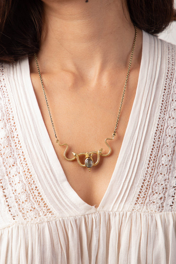 Kundalini twister necklace + serpent ring + trishul labradorite earrings combo (3)