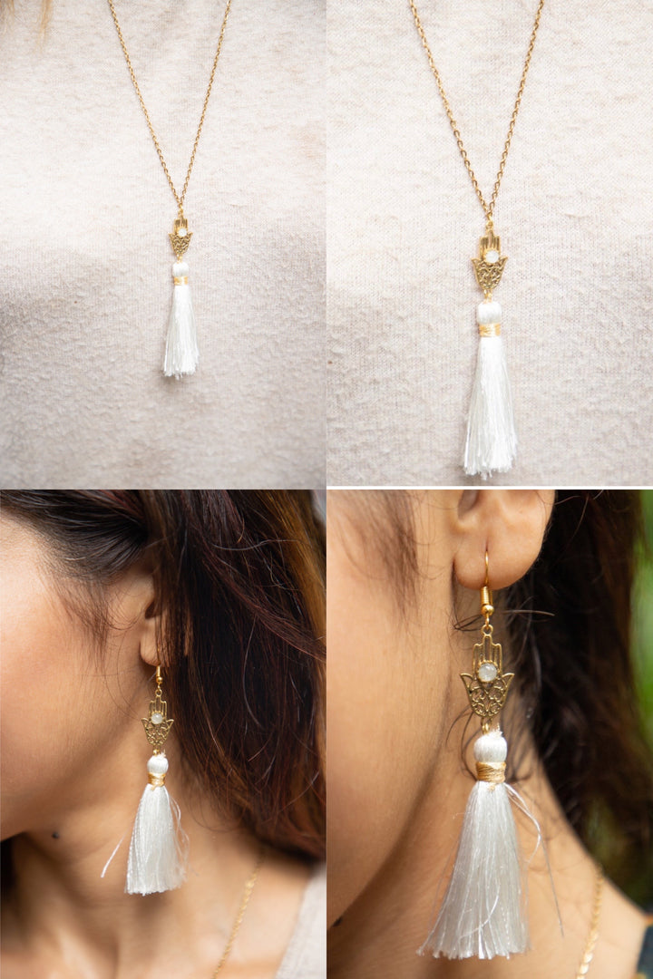 Hamsa tassel necklace + Hamsa tassel earrings combo (2)