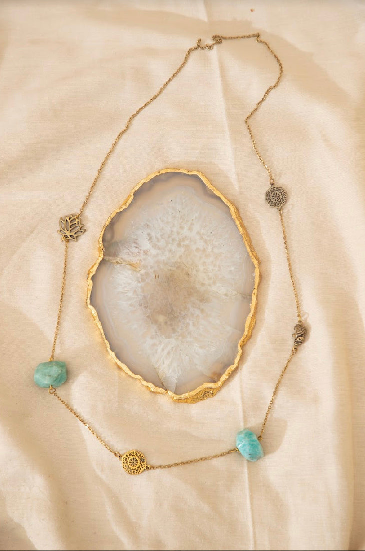 Aquamarine long charm chain