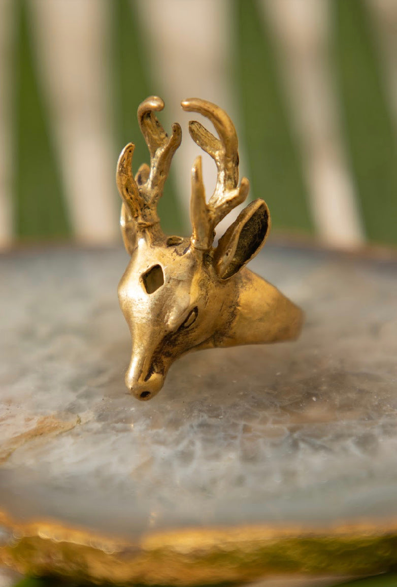 Deer adjustable brass ring. Size 6-7