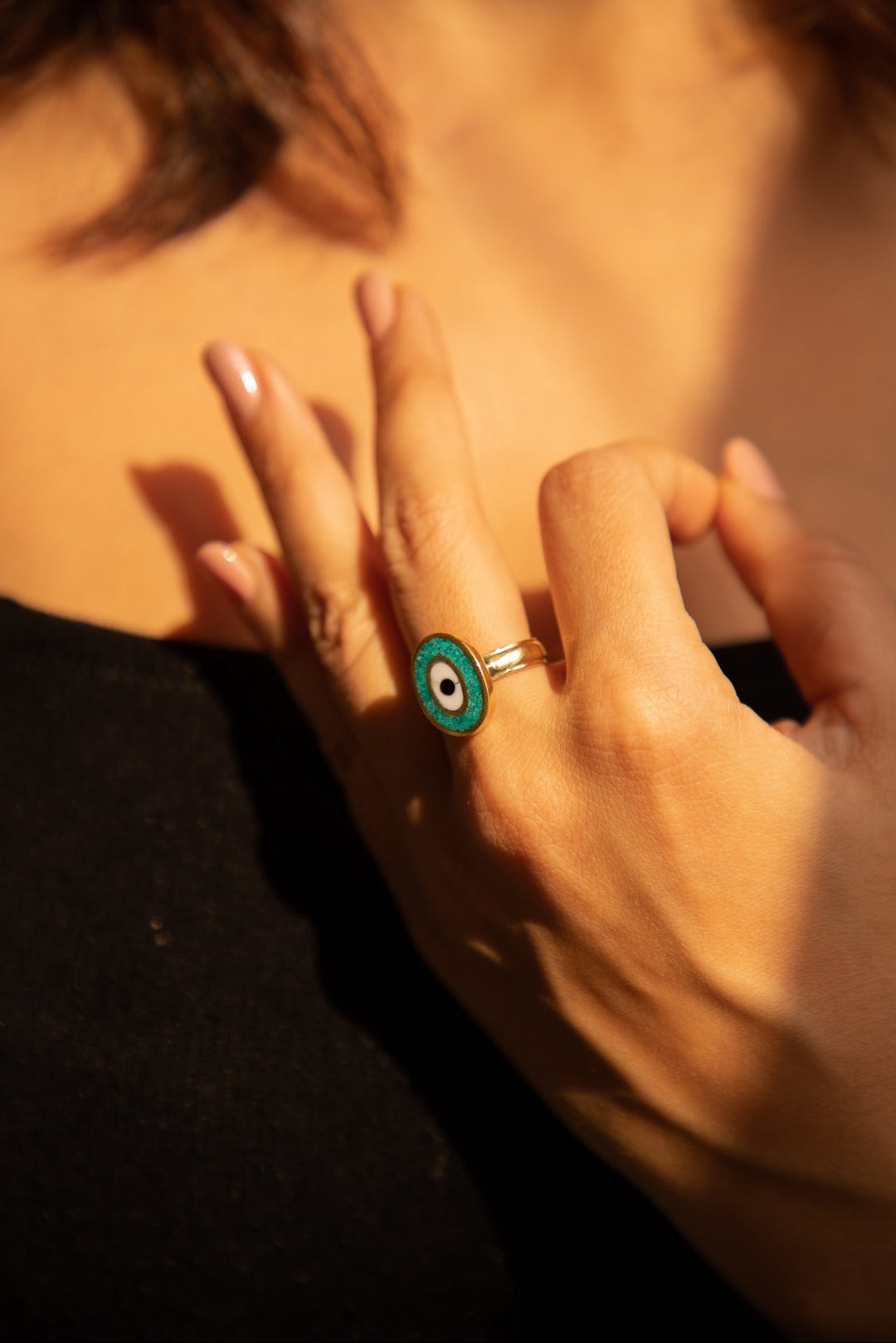 Evil Eye turquoise ring. Adjustable. Size 5-7