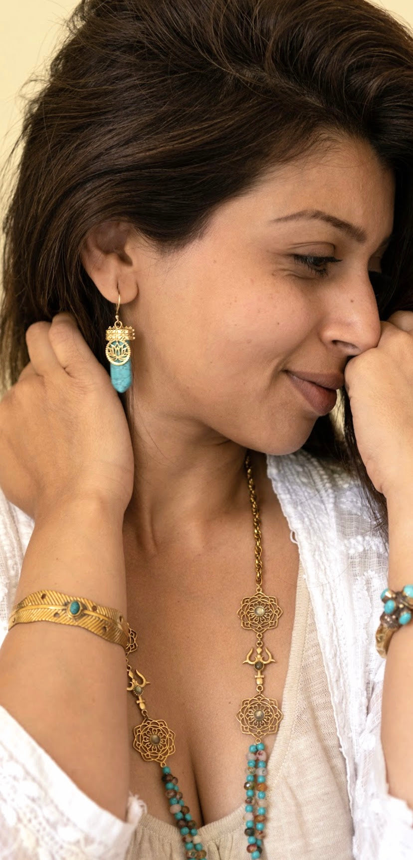 Turquoise lotus pencil drop earrings
